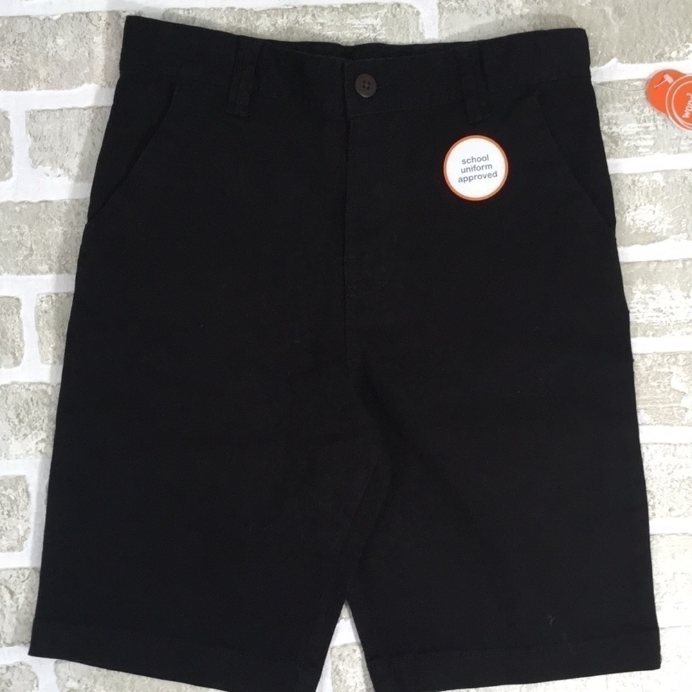 Wonder Nation Boys Black School Uniform Twill Flat Front Chino Shorts 14 NWT